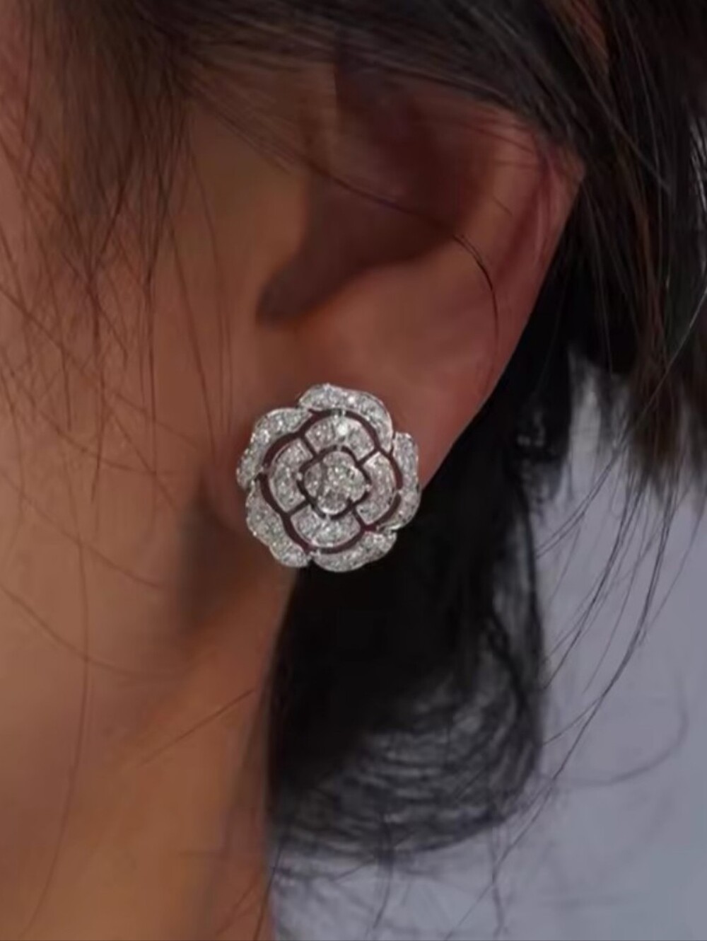 White Rhodium Tourmaline Pavé Stud Earrings - Picture 5 of 5